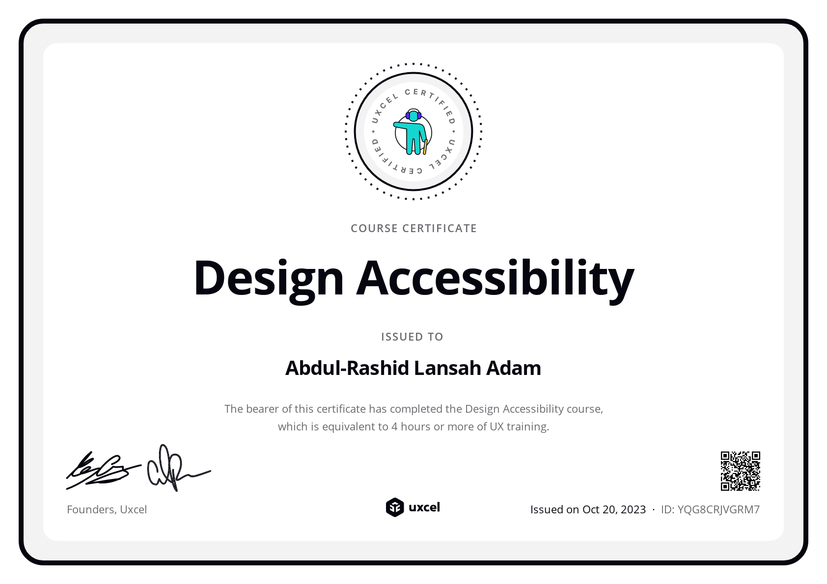 Abdul-Rashid Lansah Adam's certificate